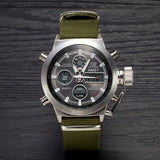 AMST Brand Dive LED Watches Men Sport Military Watch Genuine Leather Quartz Watch Men Wristwatches