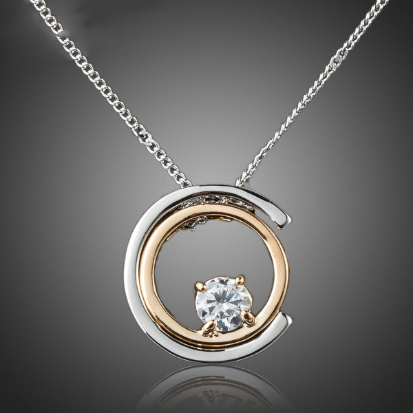 Classic Platinum Plated White Stellux Austrian Crystal Pendant Necklace