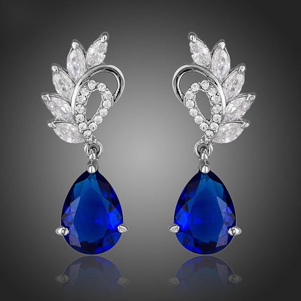 Elegant Clear and Dark Blue Color Top AAA+ Cubic Zirconia Water Drop Earrings