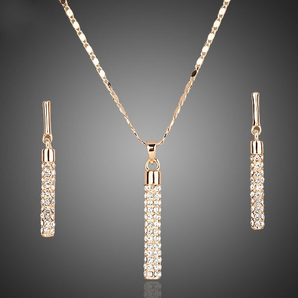 Gold Plated Clear Austria Crystals Drop Earrings and Pendant Necklace Jewelry Sets