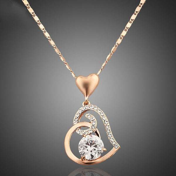 Rose Gold Plated Stellux Crystals Heart Pendant Necklace for Valentine's Day Gift of Love