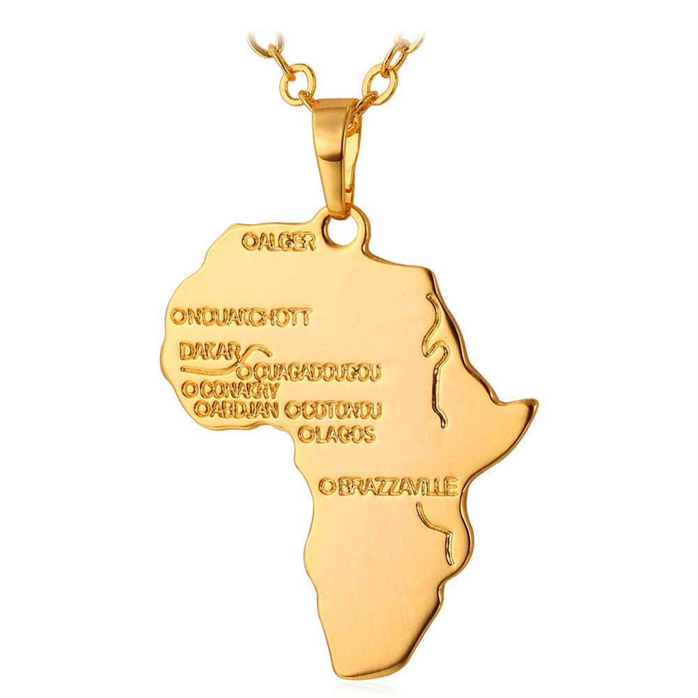 New African Necklace Yellow Gold/Platinum Plated Africa Map Pendant & Chain Men/Women Ethnic Jewelry Gift