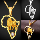 African Jewelry Hip Hop Necklace Men Women Vintage Lion Pendant & Chain Platinum/Gold Plated Africa Map 