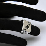 Classic Cool Men's Jewelry Chunky 18K White Gold Plated Black Enamel Spades Poker Ring Men