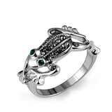 Brand Size 7,8,9 Fashion Animal Designer White Gold Plated Green Crystal Black Rhinestones Jumping Frog Rings Jewelry