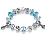 Hot Sell European Style 925 Silver Crystal Charm Bracelet for Women With Blue Murano Glass Beads DIY Jewelry