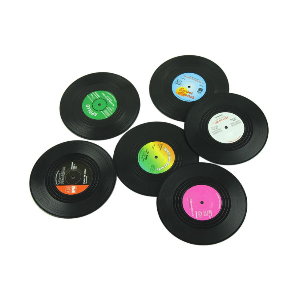 Fashion 6pcs/Set Spinning Retro Vinyl CD Record Drinks Coasters / Vinyl Coaster Cup Mat