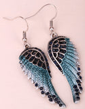 Angel wings dangle earrings antique gold silver plated W crystal women biker bling jewelry gifts