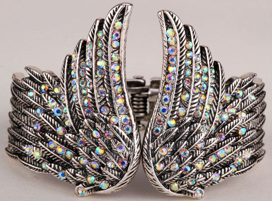 Angel wings feather bracelet women biker jewelry antique gold & silver plated W/ crystal