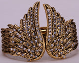 Angel wings feather bracelet women biker jewelry antique gold & silver plated W/ crystal