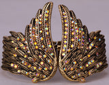 Angel wings feather bracelet women biker jewelry antique gold & silver plated W/ crystal