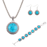 Anniversary Gift Fashion jewelry sets Vintage Silver Plated Chain Necklace Bracelets Turquoise drop earrings jewelry