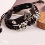 Antique Alloy Gothic Skull Studded Charm Bracelets Black Leather Braided Multilayer Cuff Bangle & Bracelet For Women Men Jewelry