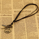 Antique Vintage Cross Dog Tag Hollow Peace Symbol Pendant Necklace Men, Long Brown Leather Necklace Cord Men Jewelry Accessories