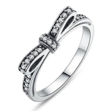 Authentic 100% 925 Sterling Silver Sparkling Bow Knot Stackable Ring Micro Pave CZ Wedding Jewelry 