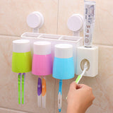 Automatic Toothpaste Dispenser Squeezer 6 Toothbrush Holder with 3 Cups Storage Organizer Wall-mounted Stand Family Bathroom Set
