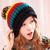 Autumn Winter Hats With Ears Multicolor Rainbow Brand Hat Women Turban Head knitted Skullies Beanie Hat for Girls Gorros