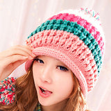 Autumn Winter Hats With Ears Multicolor Rainbow Brand Hat Women Turban Head knitted Skullies Beanie Hat for Girls Gorros