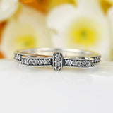 Authentic 925 Sterling Silver Sparkling Bow Knot Stackable Ring Micro Pave CZ for Women Wedding Jewelry 