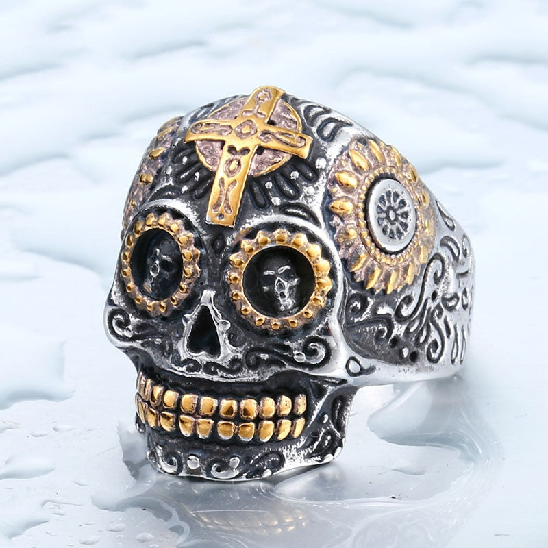Cool Men's Gothic Carving Skull Ring For Man Stainless Steel High Quality Detail Biker Skull Jewelry For Boy