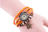 Hot Sale Vintage Quartz Wristwatch Women Dress Watchs Wrap Butterfly Pendant Synthetic Leather Strap Watches Bracelet Wristwatch
