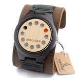 New Design 12 Wholes Leather Band Casual Unique Wooden Quartz Watch