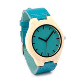 Bamboo Watch F20 Blue Causal Watch Soft Leather Bamboo Wooden Quartz Watches For Men Women Best Gifts With Gift Box