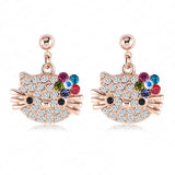 Lovely Cat Flower Stud Earring For Girls Rose Gold Plated Austrian Crystals Kitten Earings With SWA Elements 