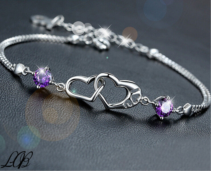 Beautiful Gift For Lady Romantic Silver Plated Austrian Crystal Bracelets Bangles for Women Heart Bracelets & Bangles