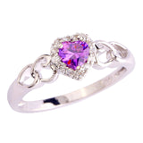 Beauty Women Purple Jewelry Rings Engagement Heart Cut Amethyst & White Sapphire Silver Ring 