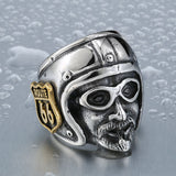 Motorcycle Biker Man Ring With Gold Route 66 Stainless Steel Unique Route 66 MC Club Biker Ring 