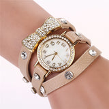 New Arrivals Women Leather Strap Watches Set Auger Bowknot Rivet Bracelet Women Dress Watches Wristwatches Luxury Drill