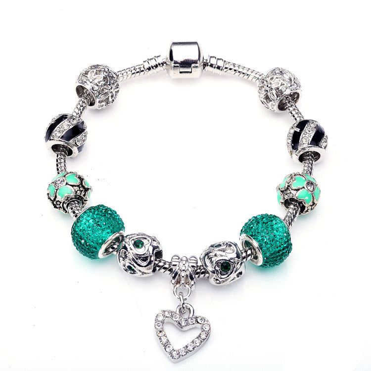 Best LOVE Gift Silver Plated Heart Charm bracelet for Women Murano Glass Beads Jewelry Original Bracelets Cuff Bracelet