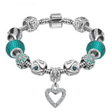 Best LOVE Gift Silver Plated Heart Charm bracelet for Women Murano Glass Beads Jewelry Original Bracelets Cuff Bracelet 