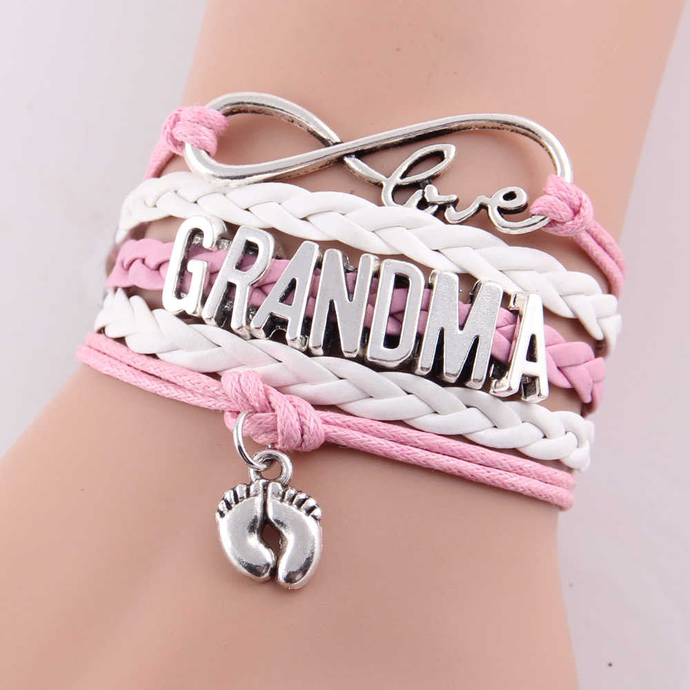 Best gift Infinity love mom & grandma heart feet love wins Rope charm Bracelets for women Wrap Leather bracelets bangles