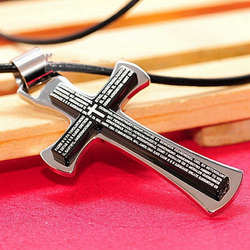 Bible Scripture Cross Pendant Necklace For Mens Stainless Steel Jewelry