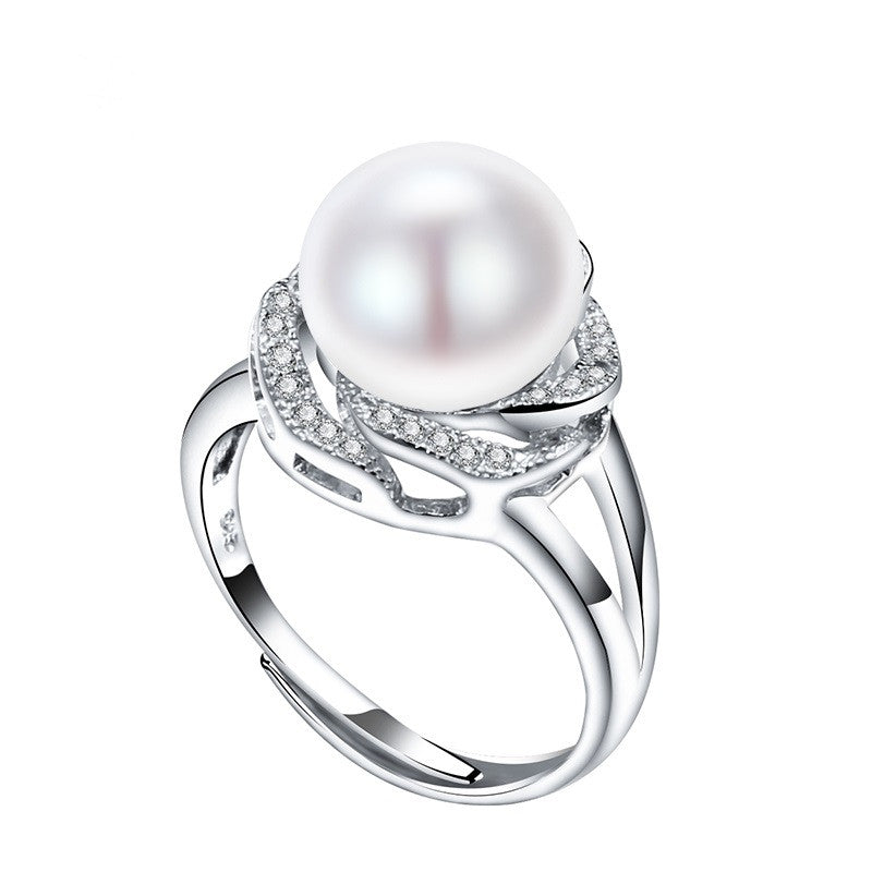 925 sterling silver jewelry on sale big natural pearl rings for women stone ring adjustable white/pink/purple pearl