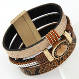 Big Brand Fashion Gem Rhinestone Wide Magnetic Leather Bracelets Bangles for Women Men Wristband brazaletes pulseras mujer