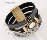 Big Brand Fashion Gem Rhinestone Wide Magnetic Leather Bracelets Bangles for Women Men Wristband brazaletes pulseras mujer