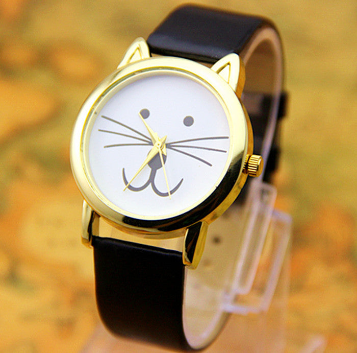 Leather Cat watches Fashion Leather Quartz watch Women Dresses Watches