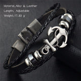 Black/Brown Rock Multilayer Handmade Leather Nautical Anchor Bracelets Men Retro Braided Charm Bracelet Pulseras Mujer
