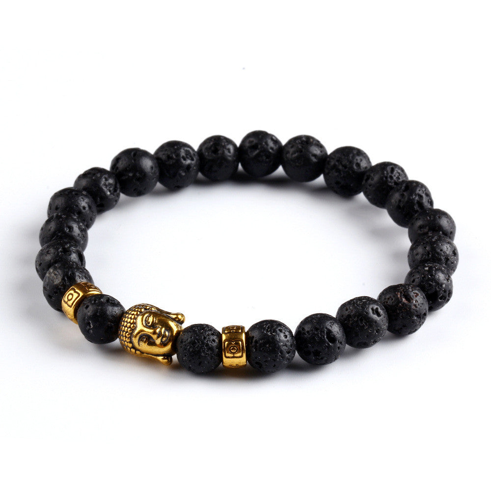 Black Lava Stone Buddha Beads Bracelets Rope Chain Natural Stone Bracelets For Women/ Men Jewelry pulseras pulsera brazalete