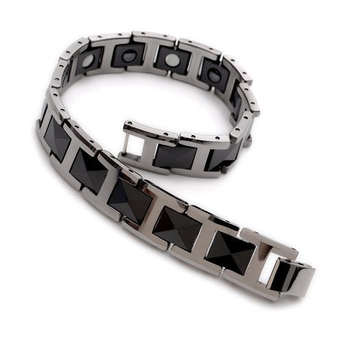 Black & Silver Tungsten Magnetic Hematite Mens Bracelet