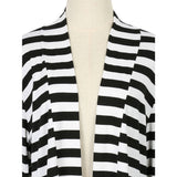 Black and White Striped Elbow Patching PU Leather Long Sleeve Knitted Cardigan Fall Slim Spring Autumn Women Sweater