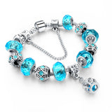 Blue Crystal Charm Bracelets & Bangles for Women With Murano Beads Bracelet Femme Love 925 Silver Sapphire Jewelry