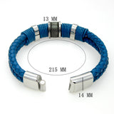 Blue Genuine Leather Bracelet Men Jewelry Stainless Steel Leather Braid Bracelet With Magnetic Buckle Claps pulseiras masculina