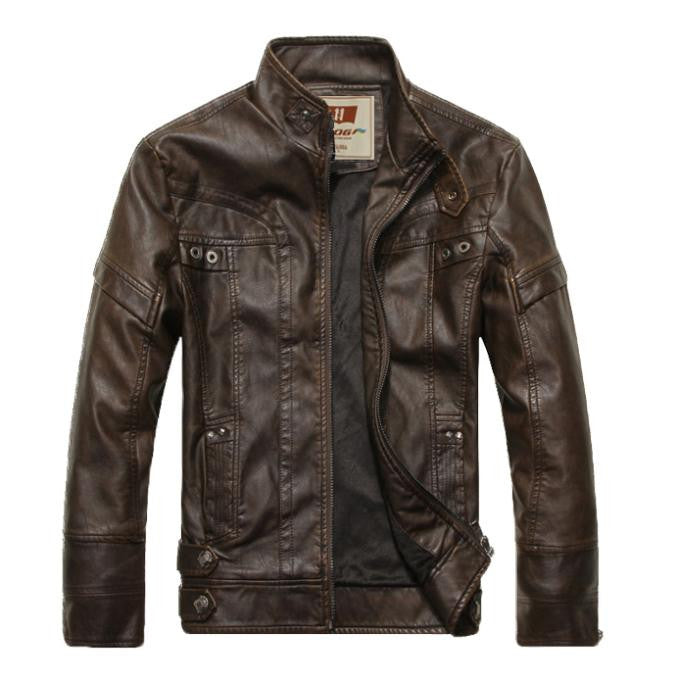 New Hot Sale New Warm Men's Leather Motorcycle Standing Collar Jackets Coat