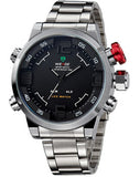 WEIDE Brand Military Watch Men Quartz 30m Waterproof LED Digital Full Stainless Steel Outdoor Sports Watches Dress Wristwatches