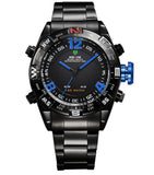 WEIDE Watches Men Military Sports LED Analog Digital Watch 2 time zone Japan Quartz Stainless Steel 3ATM Waterproof Wrist watch