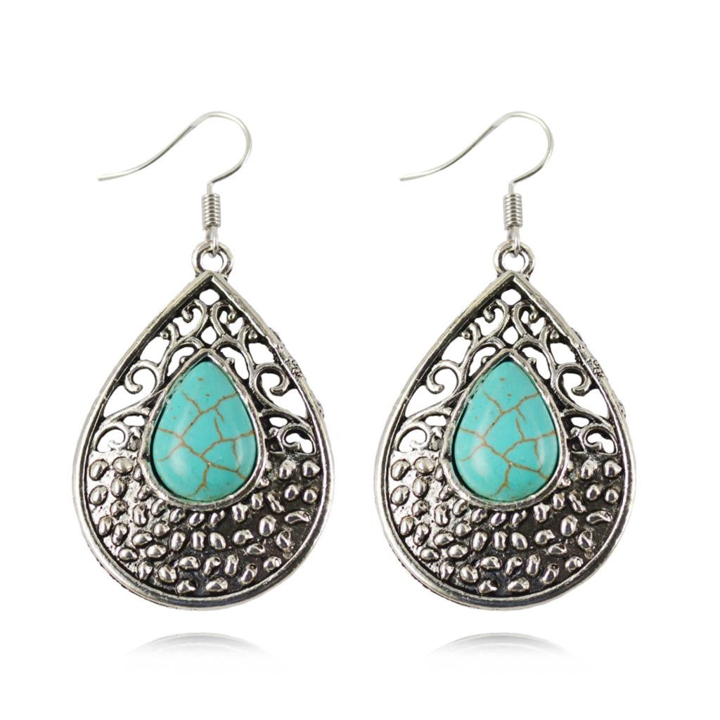 Bohemia Dangle Earrings Fashion Tibetan Turquoise Water Drop Shaped Earrings For Women Long Earrings Fine Jewelry